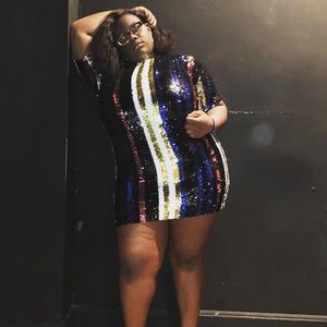 Plus Size multi-color sequence party dress